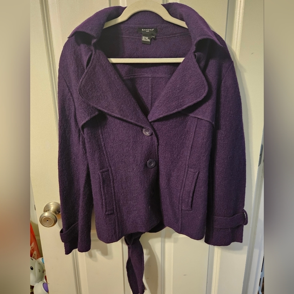 Sandro 100% Wool Purple Pea Coat Sweater